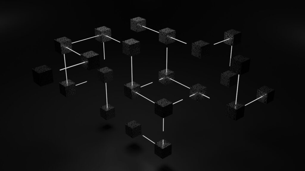 an image of connected blocks depicting blockchain